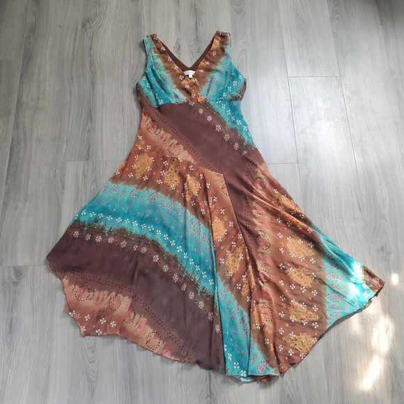 Fairycore Earth Witch Whimsigoth Forest Fairy Dress 12 Y2K Brown Blue Asymmetric - Picture 1 of 10